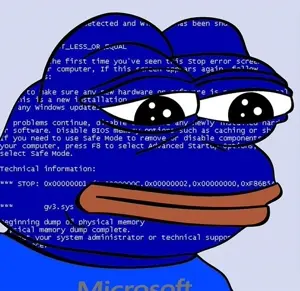 pepe, blue screen, blue skin, bsod, closed mouth, microsoft, no glasses, open eyes, sad, skinny