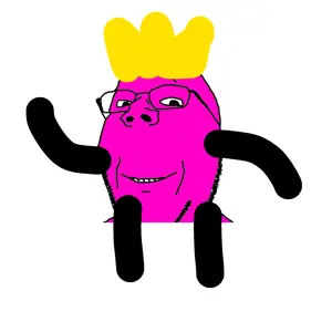 gapejak, wholesome soyjak, 1soyjak, arms, crown, feet, full body, glasses, grin, hands