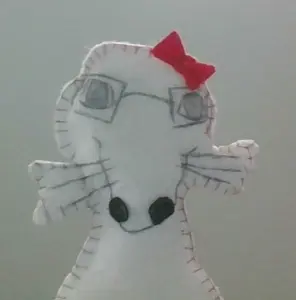 dogjak, soyjak plushies, 1soyjak, animal, bald, bow, closed mouth, cute, glasses, hair bow