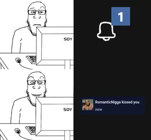 markiplier soyjak, neutralplier, booru notification, 1soyjak, bald, closed mouth, computer, confused, glasses, half body