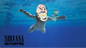 gapejak, babyjak, 1soyjak, album cover, baby, bald, beard, black eyes, full body, glasses