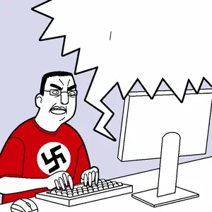 chudjak, 1soyjak, anger mark, angry, animated, black eyes, black hair, blue background, clitty leakage, computer