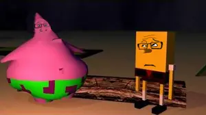 patrick star, spongebob squarepants, markiplier soyjak, neutralplier, 2soyjaks, 3d, 3d model, bad 3d, bald, black eyes