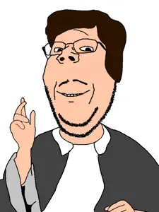 gapejak, wholesome soyjak, 1soyjak, black eyes, brenton tarrant, brown hair, glasses, grey jacket, hair, half open mouth