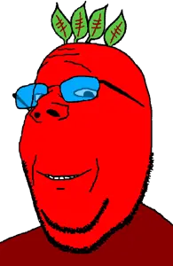 gapejak, gapejak 3/4, wholesome soyjak, admin, beetroot, blue glasses, blue tinted glasses, closed mouth, food, glasses