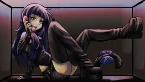trollkastel, bernkastel, 1soyjak, anime, blue eyes, blue hair, boot, boots, cat tail, drawn background