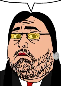obese chudnugget, 1soyjak, beard, black eyes, black hair, closed mouth, clothes, front view, glasses, gray hair