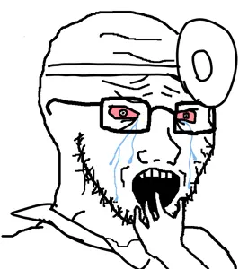 soyak, bloodshot eyes, crying, doctor, glasses, hands, head mirror, open mouth, scared, soyjak