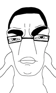 cephalopod soyjak, chudjak, cephalopod chud, chuddified soyjaks, fusionjaks, 1soyjak, alien, black eyes, black hair, chin
