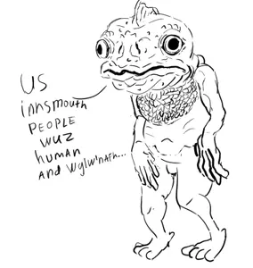 amphibian, animal, anthropomorphism, drawing, fish, full body, h p lovecraft, human, innsmouth, leg