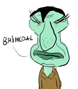 squidward tentacles, big lips, big nose, black hair, brimcoal, closed mouth, eyelashes, green skin, hair, lips