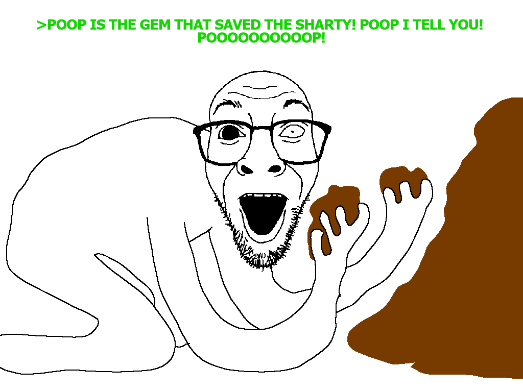 darren, 1soyjak, arms, bald, bharat aryan w, black eyes, crouching, eating poop, front view, full body