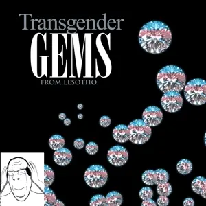 cobson, nucob, transgender gem from, 1soyjak, album cover, album cover parody, bald, black background, black hair, closed eyes