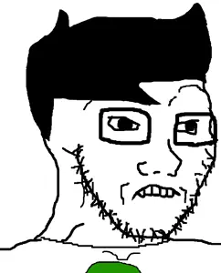 soyak, soyak (irritated), 1soyjak, black eyes, black hair, closed mouth, clothes, concerned, front view, glasses