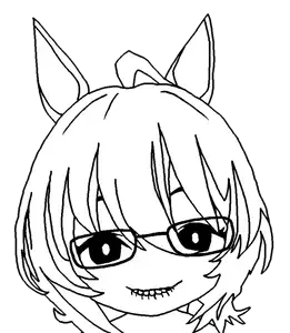 honse, 1soyjak, animal, anime, black eyes, cowlick, cute, evil, female, front view
