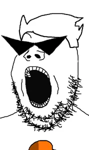 gapejak, 1soyjak, black eyes, covered eyes, dirk strider, front view, glasses, looking at you, medium hair, open mouth