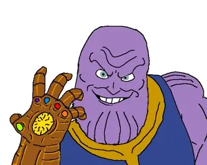 thanos, syndromejak, 1soyjak, bald, blue eyes, buff, front view, gem, half open mouth, hand up