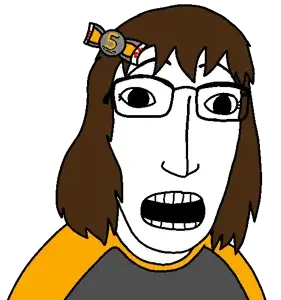 dan, xylophono, female xylophono, natejak, 1soyjak, badge, black eyes, bow, bowtie, brown hair