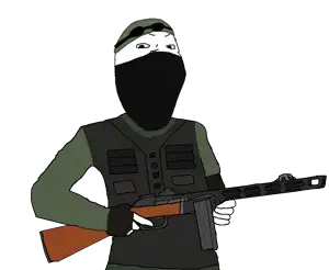 ak47, gapejak, wholesome soyjak, 1soyjak, almost full body, angry, black eyes, clothes, counter strike, game