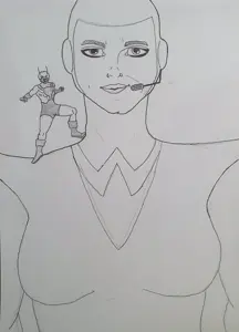 animal, ant man, bug, closed mouth, drawing, female, insect, pencil drawing, uncolored skin, wasp
