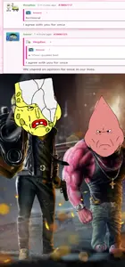 patrick star, spongebob squarepants, disgusting trevorcreature, disgusting patrickcreature, disgusting spongecreature, 1soyjak, angry, bald, black eyes, blue eyes