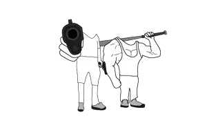 2soyjaks, accessory, arm, baseball bat, bat, buff, clothes, firearm, full body, gun
