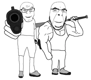 cobson, feraljak, trios & duos, 2soyjaks, arm, arms, bald, baseball bat, bat, buff