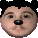 mickey mouse, nuurumoji, 1nas, black eyes, eyebrows, irl photo, mouse nose, mustache, smile, transparent background