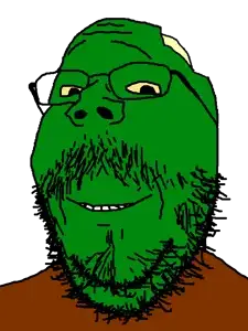 gapejak, mustached gapejak, 1soyjak, bald, beard, bone, bones, brown shirt, glasses, green