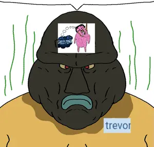 disgusting trevorcreature, 'p, 1soyjak, ack, blue lips, brainlet, brown skin, hanging, looking at you, portrait