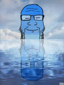 markiplier soyjak, longplier, calm, animated, blue, blue skin, calm, closed eyes, glasses, open mouth