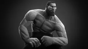 gigachad, beard, black hair, buff, closed mouth, front view, hair, medium hair, no glasses, open eyes