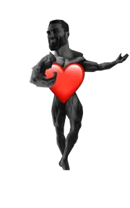 gigachad, beard, black eyes, black hair, buff, closed mouth, front view, full body, hair, looking to the left