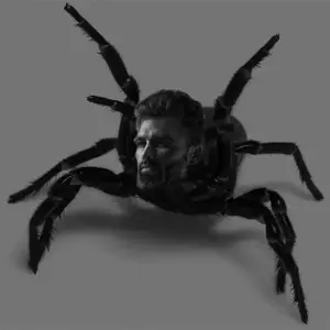 gigachad, gigafly, 1nas, animal, arachnid, beard, black hair, buff, bug, closed mouth