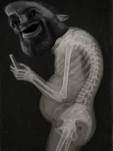gigachad, gigatard, beard, black background, black hair, buff, drool, drooling, hair, half body