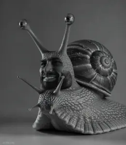 gigachad, giga animals, animal, antenna, beard, black hair, buff, gray background, gray skin, hair