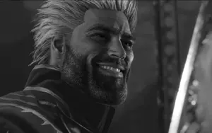 gigachad, beard, black hair, buff, closed mouth, front view, hair, medium hair, no glasses, open eyes