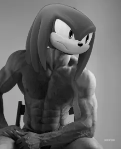gigachad, knuckles, 1nas, buff, chair, closed mouth, gray hair, hair, hedgehog, long hair