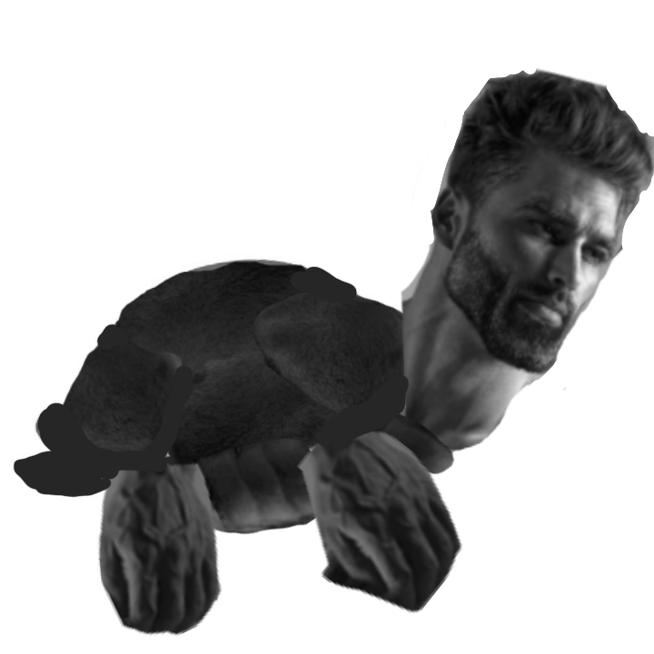 gigachad, 1nas, animal, beard, black hair, buff, closed mouth, ear, full body, gray skin