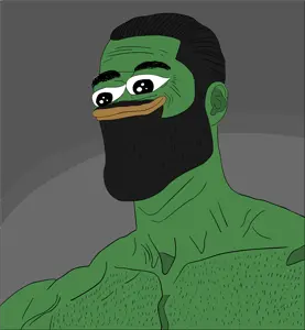 apu, gigachad, pepe, amphibian, animal, beard, black hair, buff, closed mouth, frog