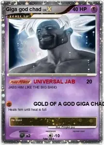gigachad, goku, anime, beard, black hair, buff, card, gray skin, hair, long hair