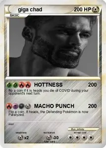 gigachad, beard, black hair, buff, card, closed mouth, front view, hair, no glasses, number