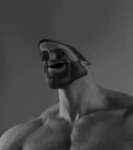 gigachad, gigatard, beard, black hair, brainlet, buff, confused, drool, ear, ernest khalimov