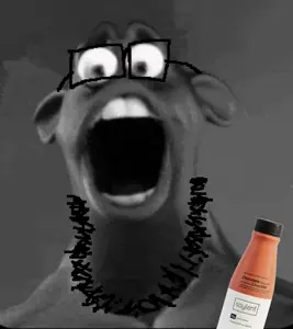 gigaboy, gigachad, gigaferatu, beard, black hair, bottle, buff, chad, closed mouth, drink