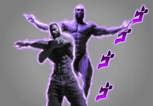 gigachad, almost full body, anime, beard, black hair, buff, closed mouth, clothes, front view, gray background