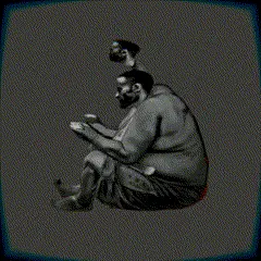 gigachad, 3d, 3dgifmaker, beard, black hair, buff, closed mouth, fat, front view, gray background
