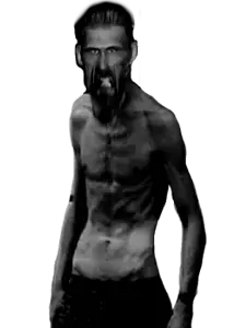 der coomer, gigachad, beard, black hair, buff, closed mouth, front view, gray skin, hair, half body