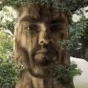 gigachad, beard, black hair, brown skin, closed mouth, front view, hair, leaf, leaves, looking at you