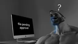 gigachad, gigatard, beard, black hair, buff, chaddy, closed mouth, computer, confused, drool