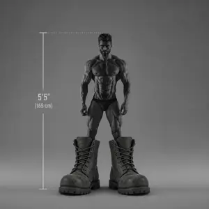 gigachad, 165 cm, 5'5, beard, big boots, big shoes, black hair, boot, boots, buff